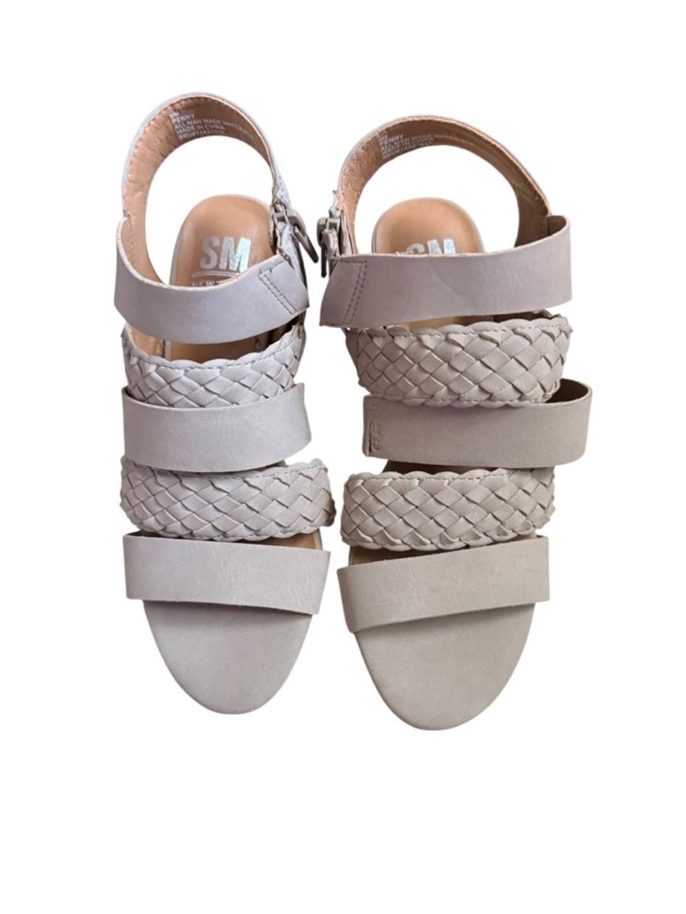 SM New York Taupe Braided-Strap Women's Sandals with Ankle Buckle